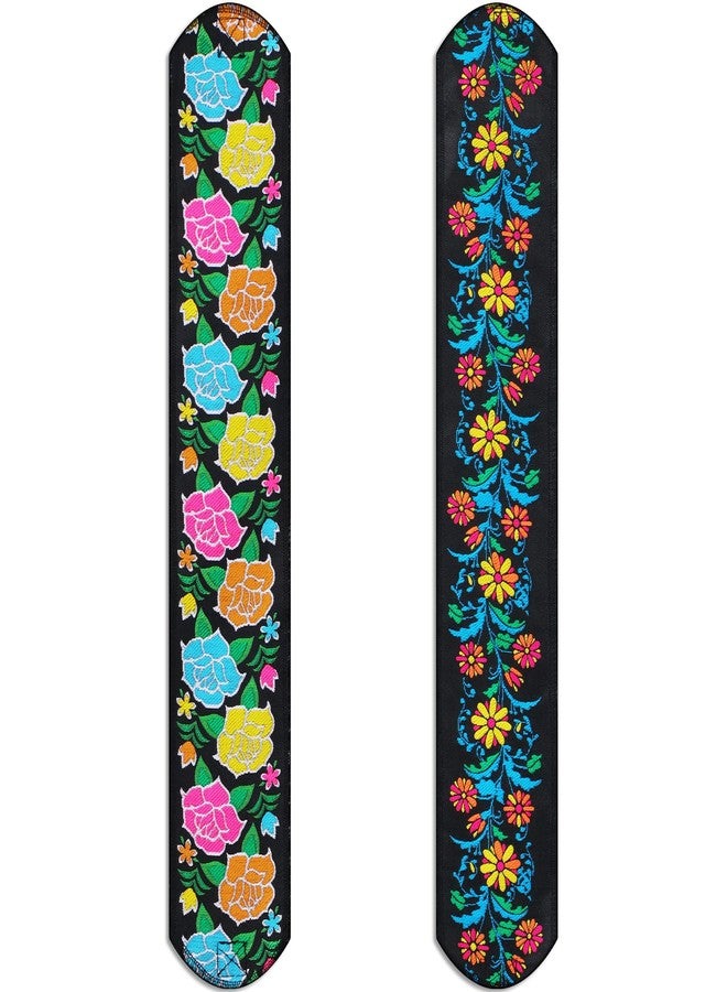 Croloose 2 Pcs Embroidered Mexican Belt for Women Dress Day of The Dead Traditional Adjustable Belt with Colorful Embroidered Flowers for Women Day of The Dead Halloween Dress Party - Image 1